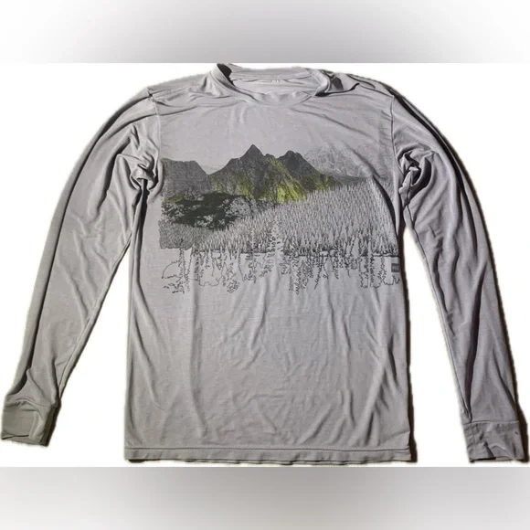 MEC Merino Blend Gray Mountain Graphic Long Sleeve Tee - Picture 1 of 10